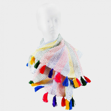 Rainbow Scarf with Tassels Kantha Embroidery Cotton