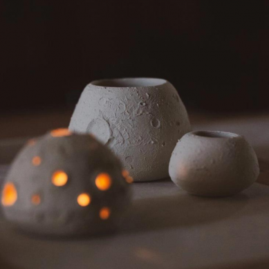 Ceramic Moon Votive Candle Holder, Textured Moon Orb