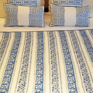 Alternate Indigo Floral Striped Quilt