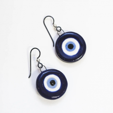 Nazar Evil Eye Earrings, Handpainted Ceramic Dangle Earrings