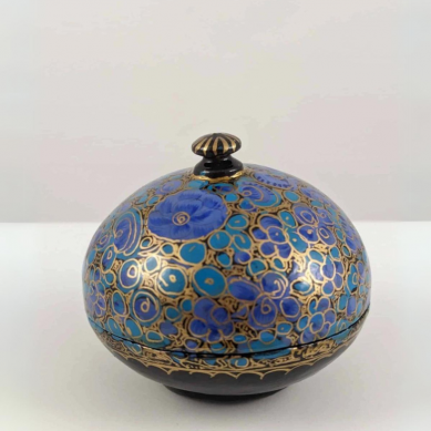 Handmade Round Trinket Box Small - Blue & Gold