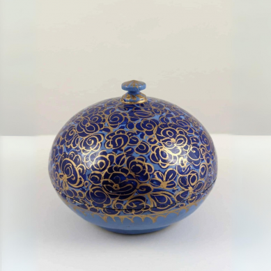 Handmade Round Trinket Box Large - Blue & Gold