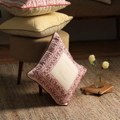 Floral Bordered Cushion Cover with Embroidery