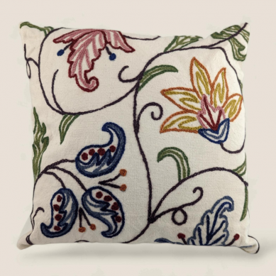 Hand Embroidered Cotton Cushion Cover - Vintage Elegance