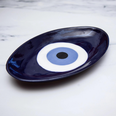 Ceramic Glazed Hand Painted Nazar (Evil Eye) Oval Trays