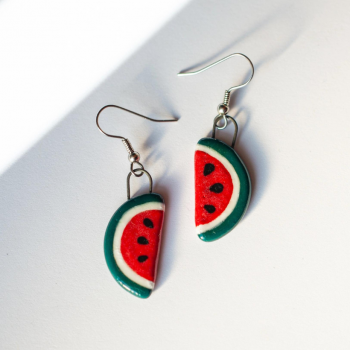 Watermelon Earrings, Handpainted Ceramic Dangle Earrings