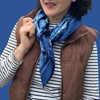 Floral Square Silk Twill Scarf - Blue