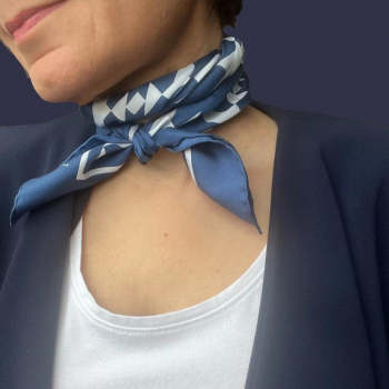 Silk Twill Motif Scarf - Blue